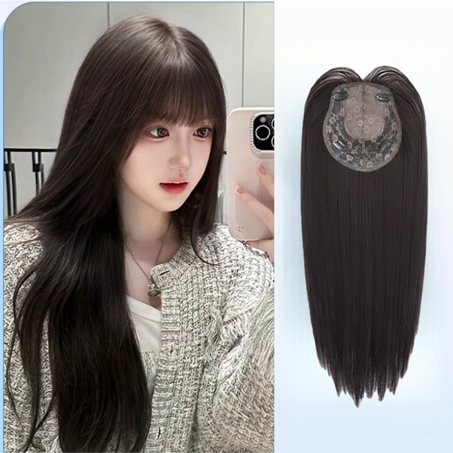 샤일리 여성 생머리 정수리 머리숱보강 똑딱이 부분가발 60CM 긴머리, 1개, 자연블랙