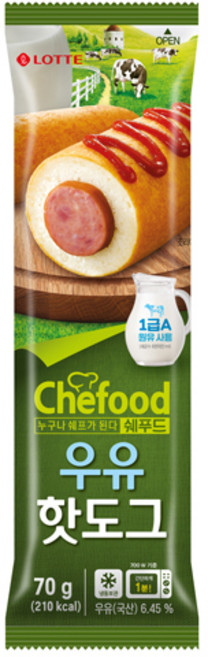 롯데 쉐푸드 우유 핫도그, 70g, 1개