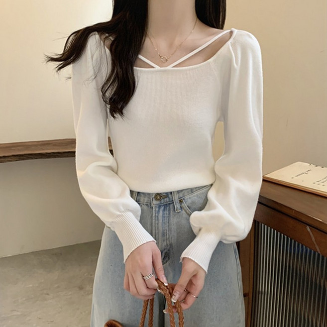 러브베리 여성 스퀘어넥 퍼프 소매 니트 JL0325A