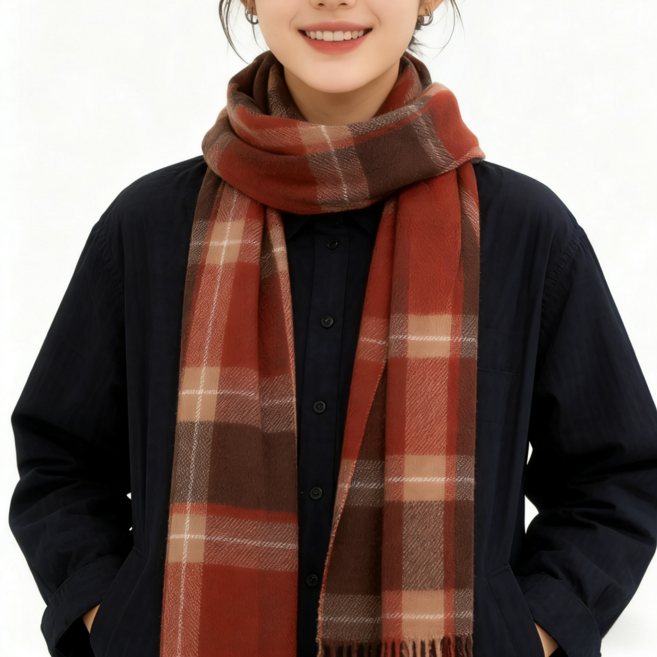 시웬 체크 패턴 방울 숄스카프 보온력 최고! 한겨울 필승 아이템 여성 여자 겨울 스카프 머플러
