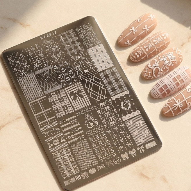 백억언니 체크 리본 플레이트 스탬프네일 스탬핑아트, 1개, 체크리본 플레이트