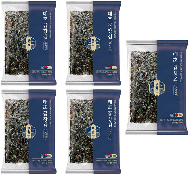 태초김 곱창김 전장김 구운김 무조미김, 5봉, 5개, 15g