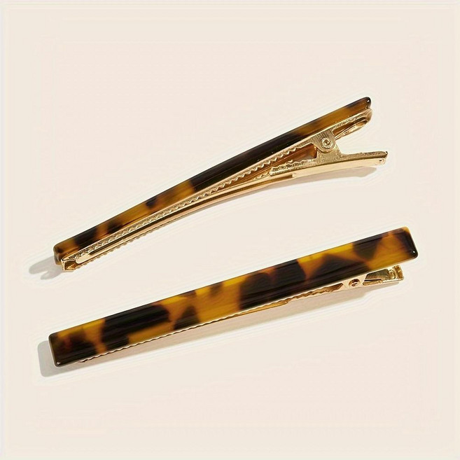고급스러운 호피 레오파트 패턴 메탈 악어집게 헤어 클립 2P 세트, 1세트, 브라운 호피