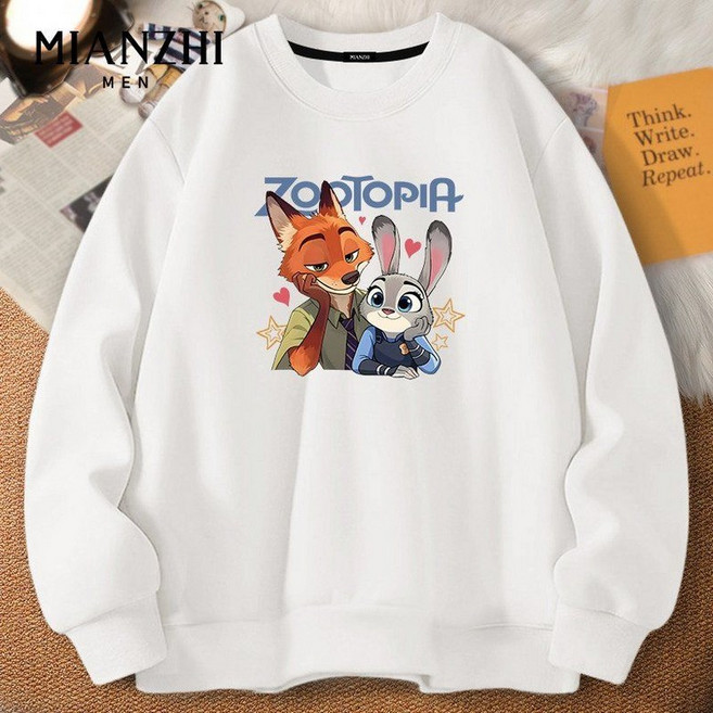 주토피아 버건디 플러시 기모 커플 맨투맨 주디 닉