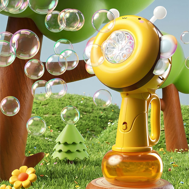 토이즈데이 꿀벌 LED 버블 스윙 자동 비눗방울 흘림 방지 기능 멜로디 야외 놀이 완구, 1개, 옐로우