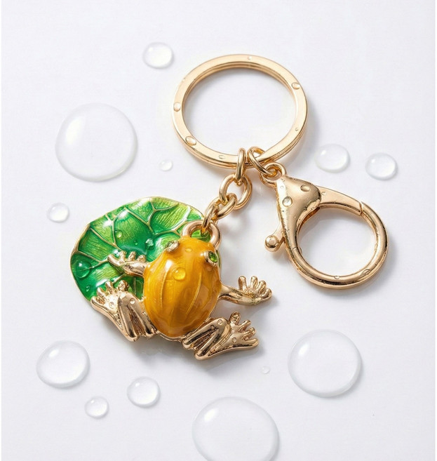 행운의 황금개구리 키링 재물 복부적 고급 연잎 에나멜 열쇠고리 키홀더 선물, 1개