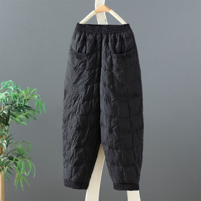 여성 캐주얼 패딩팬츠 허리밴딩 중년 엄마바지 루즈핏 누빔 와이드팬츠 데일리룩 50대 60대 여자팬츠