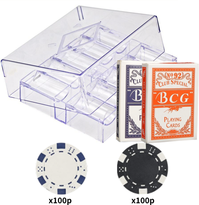 보아미 국제규격 컬러포커칩 200p 아크릴케이스 세트+포커카드2p, 1개, 화이트블랙 200p세트