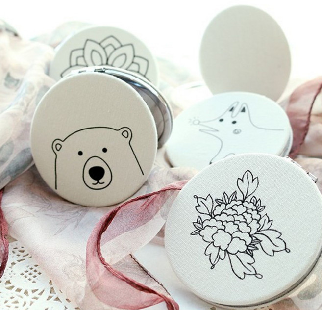 민화 패브릭 손거울 만들기/거울꾸미기, 곰 손거울, 1개