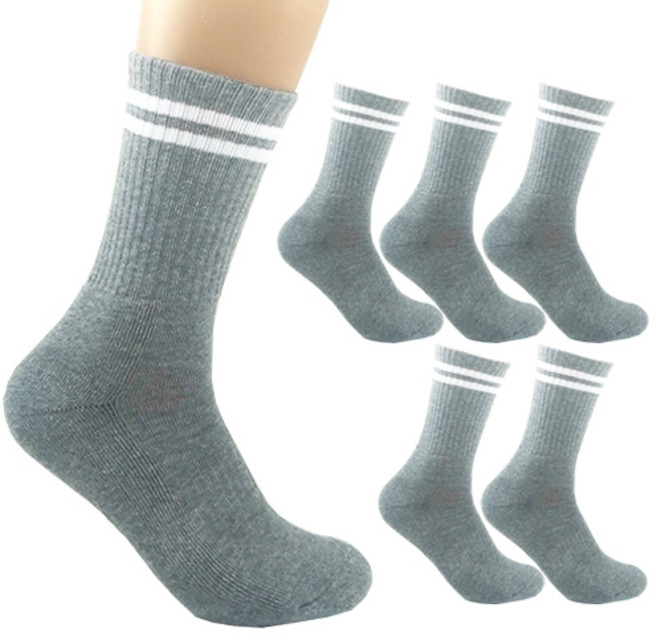 더베이직 남성용 두꺼운 이중쿠션 두줄 스포츠 장목 양말 6켤레, 그레이, 6개