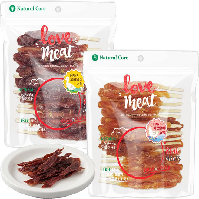 네츄럴코어 강아지 러브미트 미니 말이스틱 (증정 리얼육포50g), 160g, 2개, 미니 치킨/오리말이