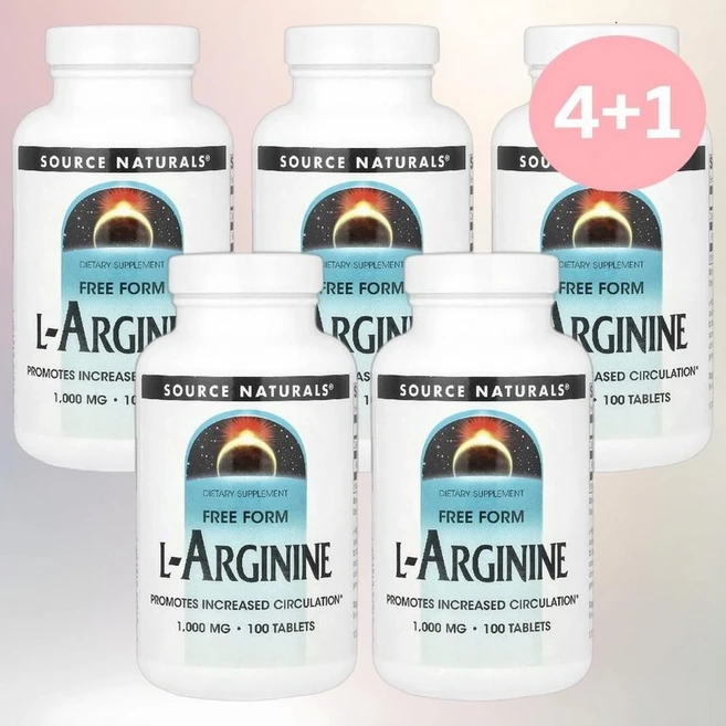 소스내추럴스 L-아르기닌 프리폼 1000mg 100정 5병 - 쿠팡