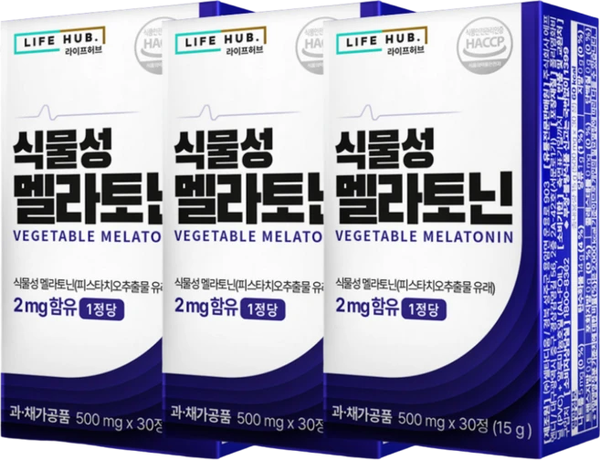 라이프허브 식물성 멜라토닌 2mg 함유, 3박스, 30정 - 쿠팡