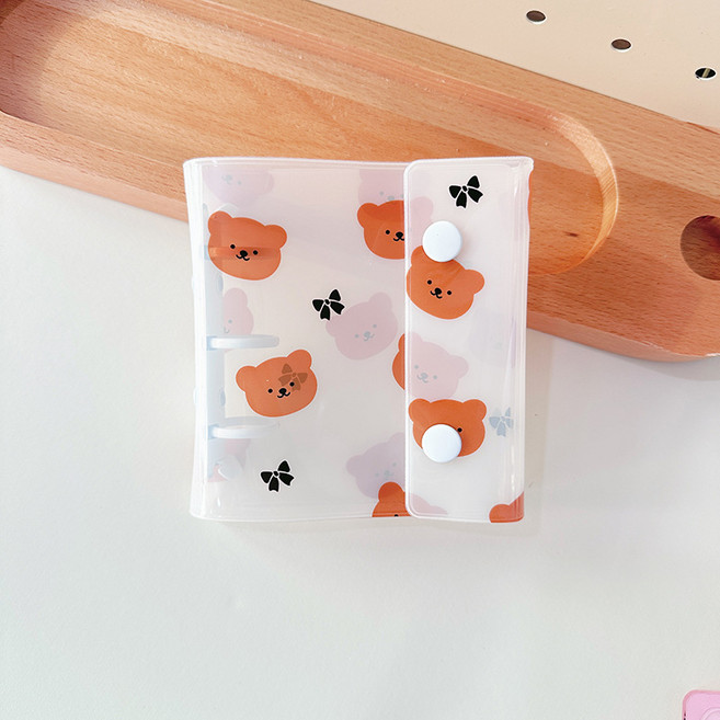 A8 포카 바인더 곰돌이 파스텔 투명 미니 다이어리 3공 앨범 (속지 10매), 브라운