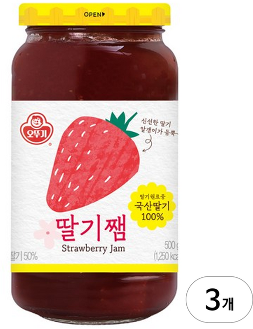 오뚜기 딸기쨈, 500g, 3개