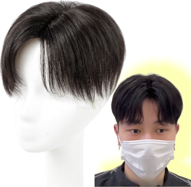 샤일리 남성 인모 정수리 부분가발 애즈펌, 1개, 자연블랙 18*20CM