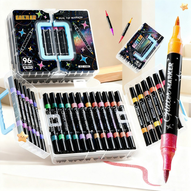 소프트 팁 글리터 마커펜 플래시 효과 마커펜 물감펜세트, 1세트, 48색