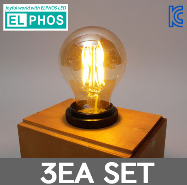 엘포스 LED 에디슨전구 A60 3W 세트, 3개, 전구색