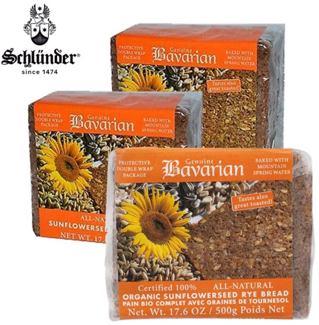 독일 슐렌더 바바리안 유기농 무첨가물 호밀빵 해바라기씨 천연발효 500g, 1