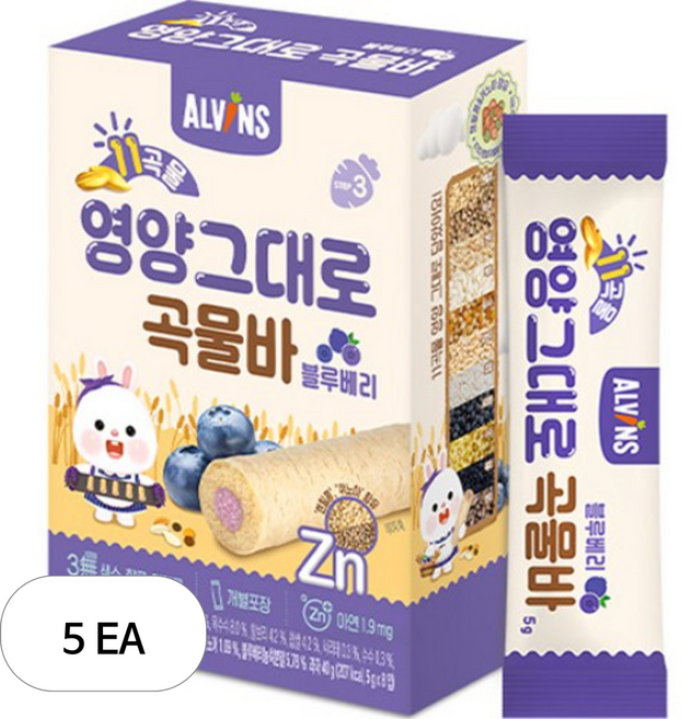 엘빈즈 11곡물 영양그대로 곡물바, 블루베리맛, 40g, 5개
