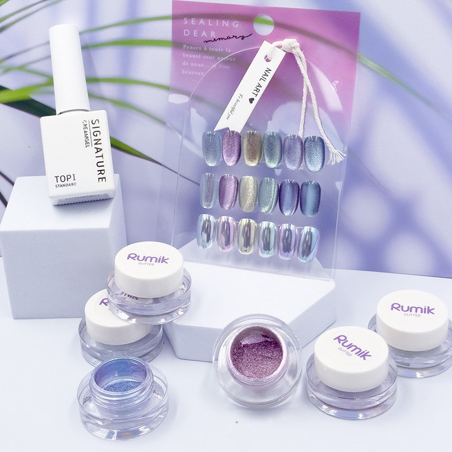 루미크 2way 자석 파우더 네일아트재료 미러파우더 6종세트 (사은품 크림젤시그니처탑젤1), 1개