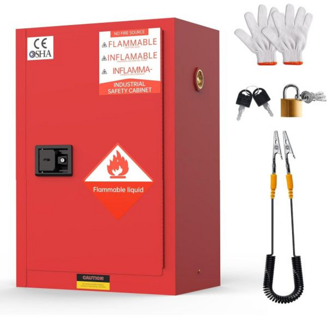 48갤런 인화성 저장 캐비닛 38 x 31 26인치 아연도금 강철 액체 조절 선반 노란색, 30 갤런 빨강