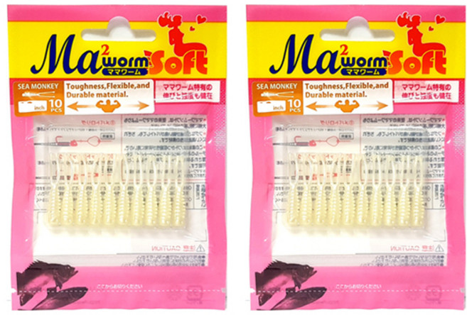 볼락 전갱이 루어 웜 마리아 마마웜 소프트 씨몽키 1.8인치 화이트글로우, 2세트, 9개입