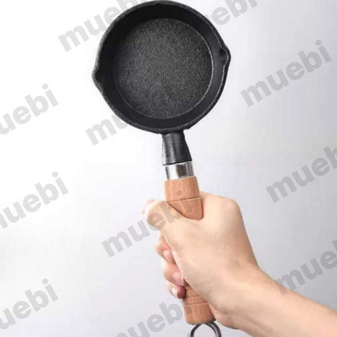 muebi 무쇠 주물 미니 프라이팬 가정용 붙지않는 후라이팬 계란 에그팬 1구 소형, 1개, 16.16cmx3cm+스틸삽
