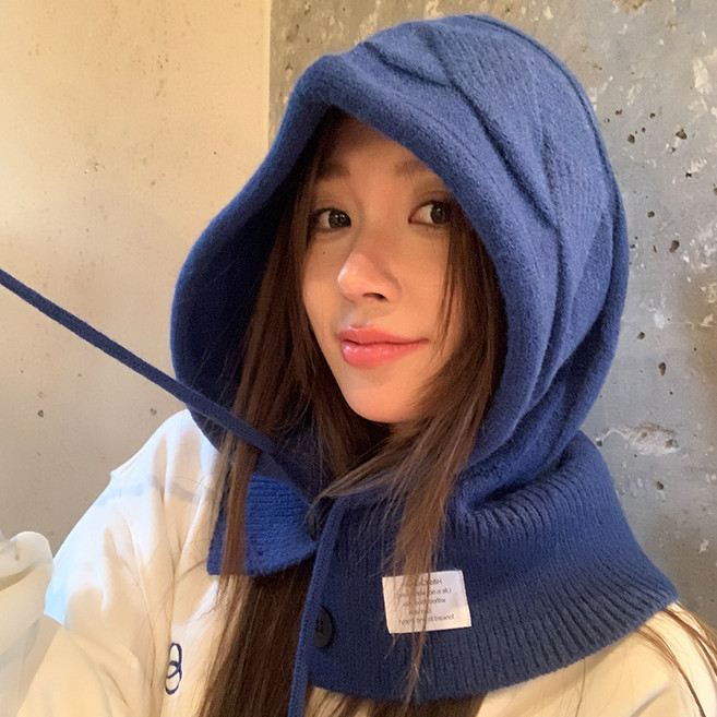 유티즌 니트 바라클라바 모자목도리 멀티컬러 단추 니트넥워머