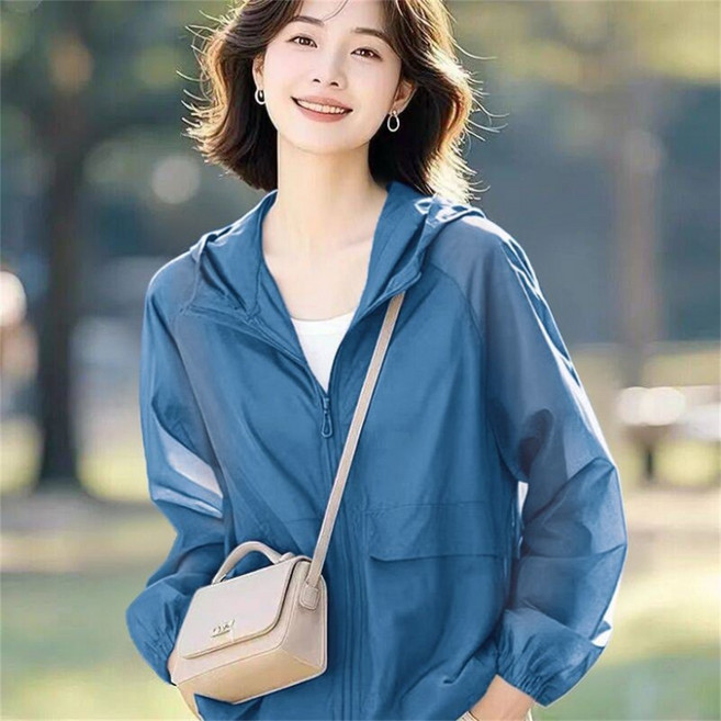 besteffie 여성 중년 경량 후드 집업 바람막이 자켓 아웃도어 통기성 방풍 간절기 상의