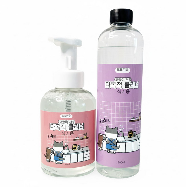 고양이 반려동물 용품 전용 다목적 클리너 포포키숲 식기 세정제 + 리필 세트, 1개, 1000ml