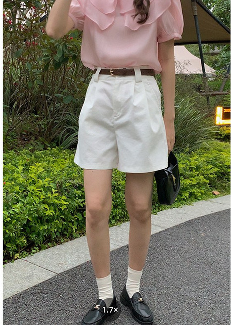 DFMEI 通勤休閒西裝短褲女夏季新款高腰闊腿五分褲子