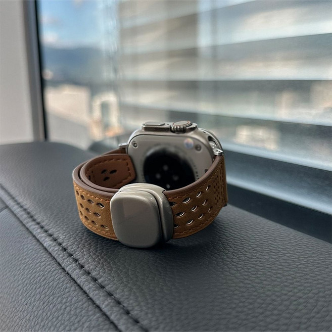 HOOT 애플워치SE3 1세대 버클형 호환 스트랩 가죽밴드 마그네틱 시계줄 40mm, 40mm용-다크브라운, 다크브라운