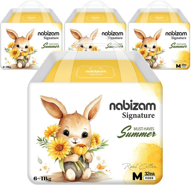 나비잠 기저귀 시그니처 썸머팬티 중형 4팩, 128매, 중형(M)