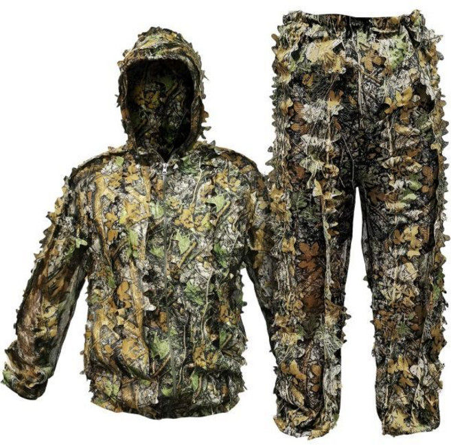 길리 수트 아웃도어 리피 사냥용 초경량 후드 위장복 의류 장갑 마스크와 가방 포함, Leafy Green, Fit tall 5.9-6.2ft