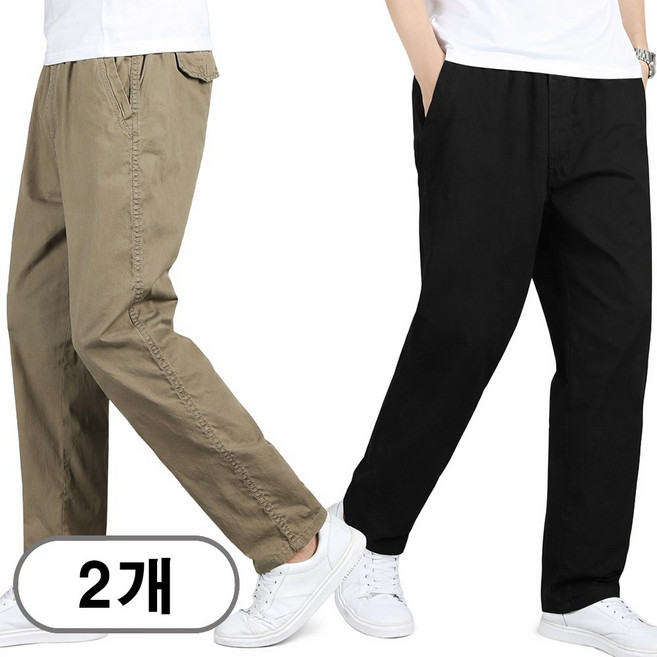 차쿠 1+1 남성 순면 바지 캐주얼 팬츠 코튼 바지 출퇴근 바지 작업바지 중년 빅사이즈