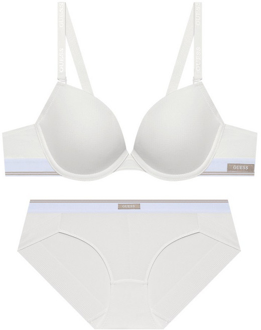 게스언더웨어 아이스 골지밴드 브라 팬티 세트 - 화이트