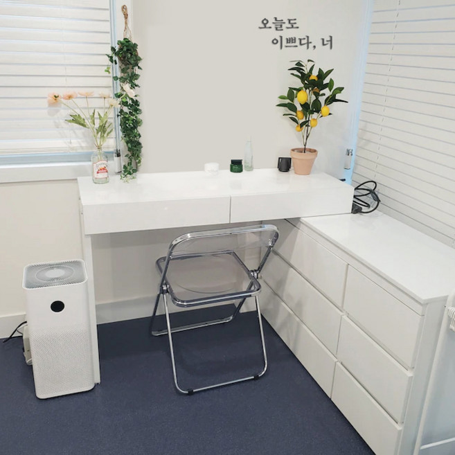 원마인드 비비 화장대 와이드체스트 서랍장+입식ㄱ자받침대, 비비화장대 화이트