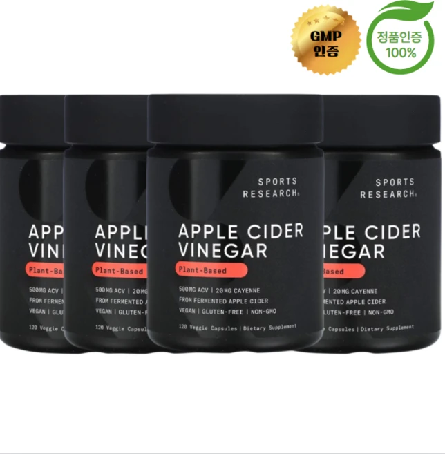 2+2 스포츠 리서치 애플 사이다 식초 베지 캡슐 120정, 4개 - 쿠팡