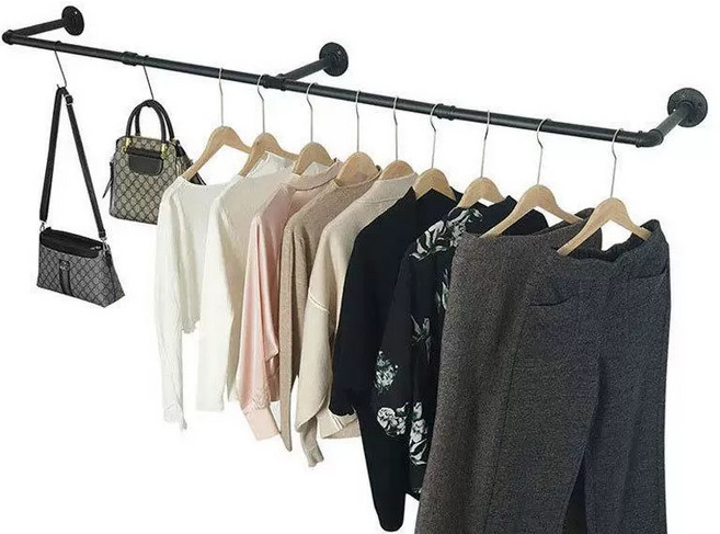 Nexre 철제 벽걸이 행거 파이프 산업용 매장용 가정용 의류 벽행거 다용도 시스템행거, 블랙