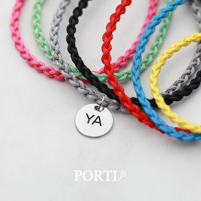 [뽀르띠] 92.5% 실버 이니셜 실크 매듭 팔찌, 검정색, 1. S사이즈, 도금 안함, 1개