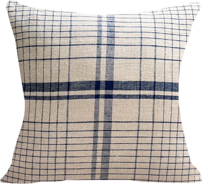더스케치 빈티지 워싱 체크 린넨 쿠션 방석, 블루