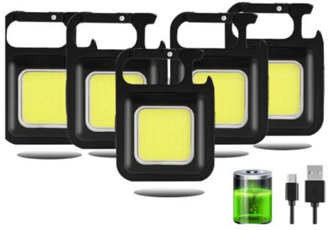 미니 스퀘어 LED 키체인 조명 다기능 포켓 작업 조명 휴대용 USB 충전식 토치 코르크 스크류 포함 캠핑 낚시, 4) 5PCS