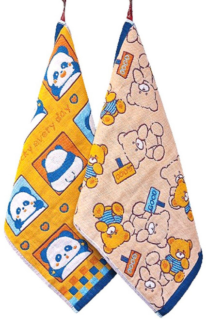 하루시 북유럽풍 주방수건 고리핸드타올 세트, 팬더&곰돌이 2종 고리수건, 1세트