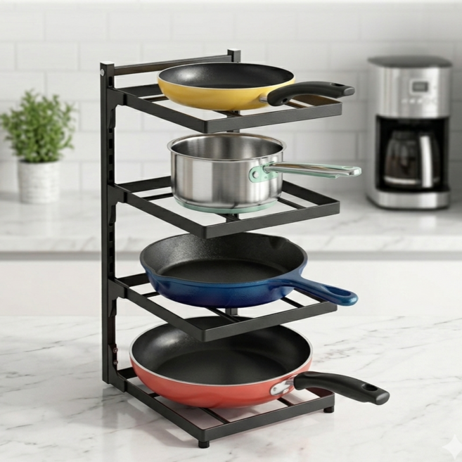 오팬 더 튼튼한 높이 조절 후라이팬 거치대, 1개, 블랙, 4단