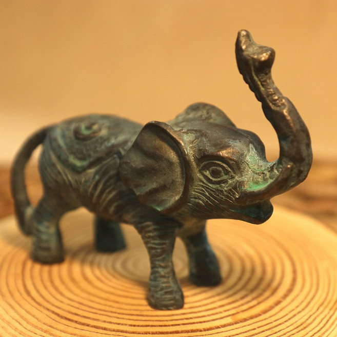 쿠칭아일랜드 돈벼락 코끼리장식품 국산 황동100% 핸드메이드(한쌍) 국내제조 코끼리장식, 푸른코끼리