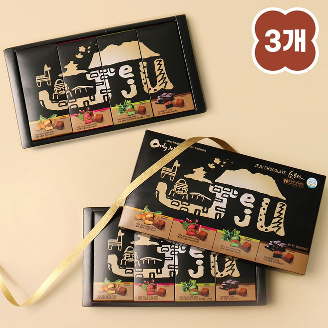 [3개묶음]제주 초콜릿 쇼콜라 4종 선물세트 감귤 백년초 녹차 다크초코 제주특산품, 540g, 1세트