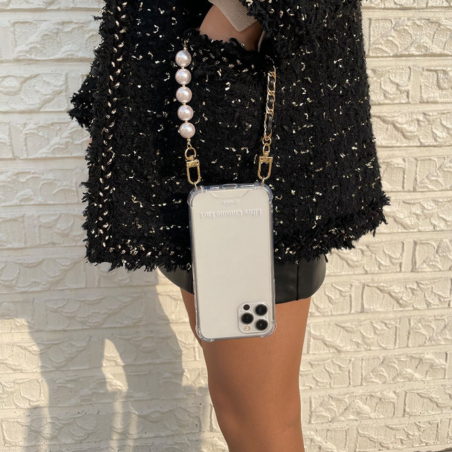 (수공예) 핸드폰 가죽 진주 스트랩 줄 목걸이 케이스 아뮤