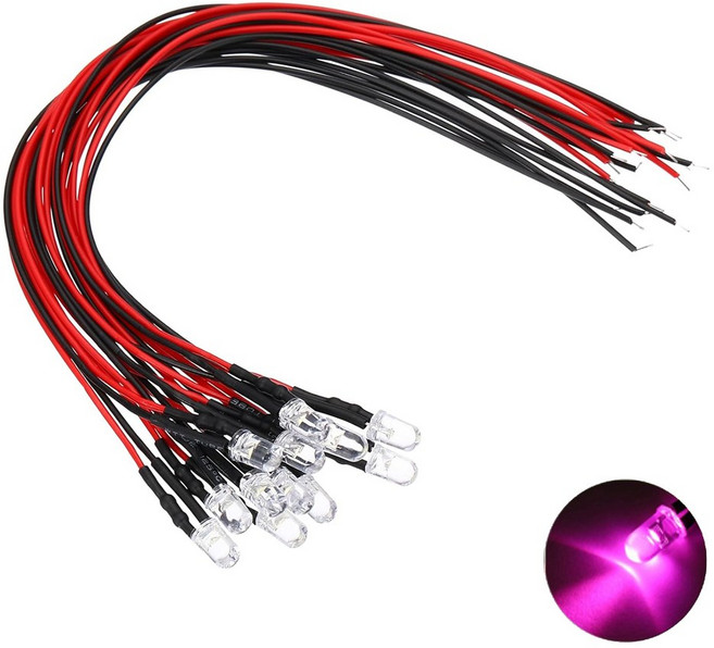 24V LED 핑크 표시등 저항 내장형 와이어 케이블 일체형 산업용 DIY 전기 배선 조명 표시등, 10개