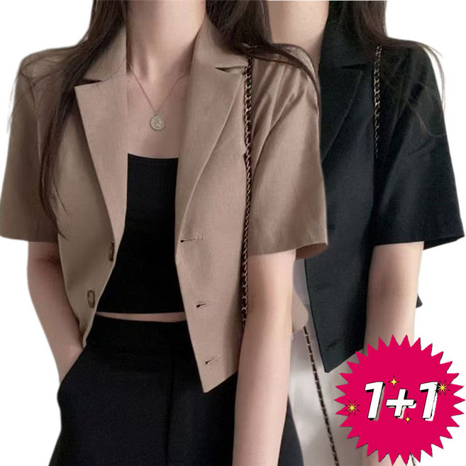1+1 여름 여성 정장 반팔자켓 블라우스 반팔티 ZBW260303603 36